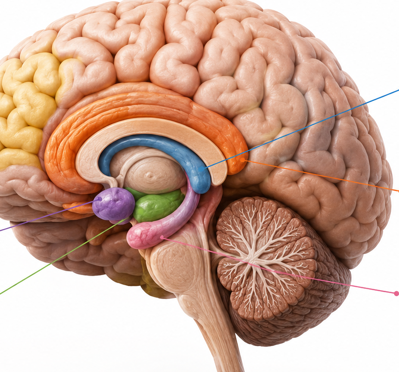 Cerebro con las áreas de las emociones